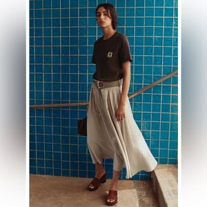 Zara Rustic Belted A-Line Midi Skirt NWT Size Large